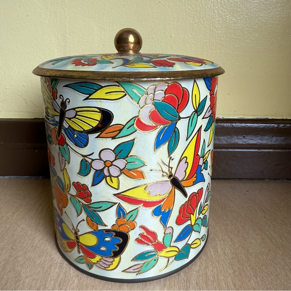 Floral Butterfly Decorative Tin Colorful Floral Design Storage - Picture 2 of 15
